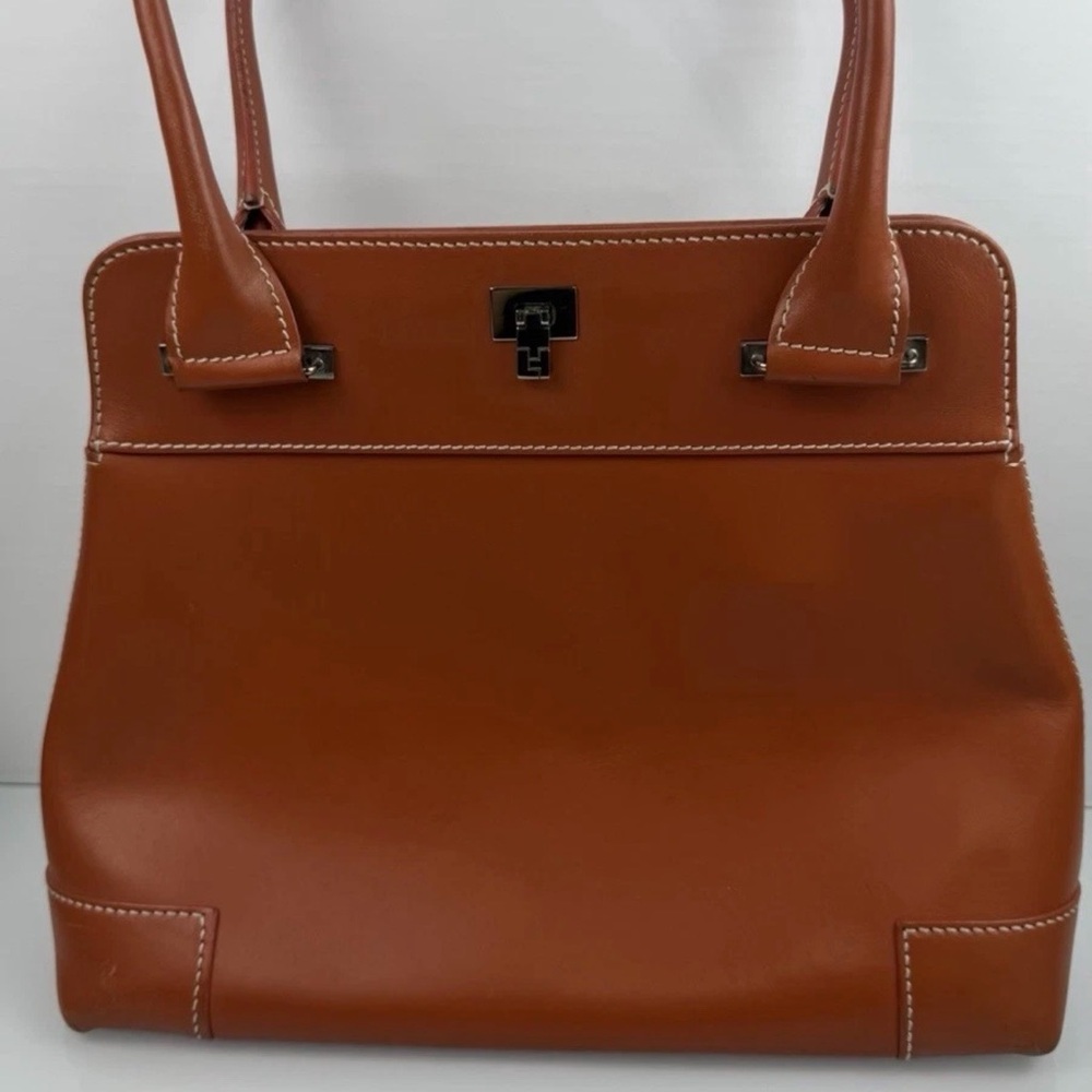 Lambertson Truex Cognac Brown Leather Top Handle Bag Satchel